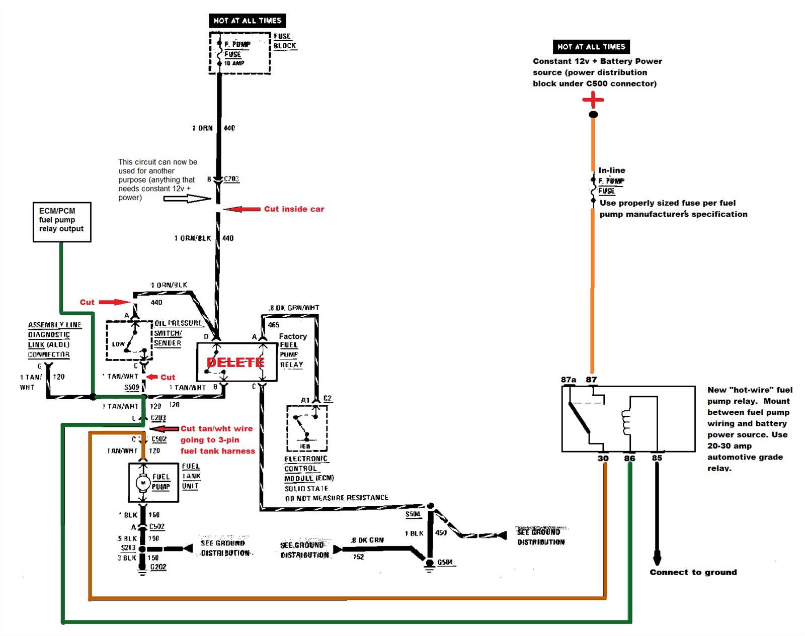 wiring diagram for fuel pump relay