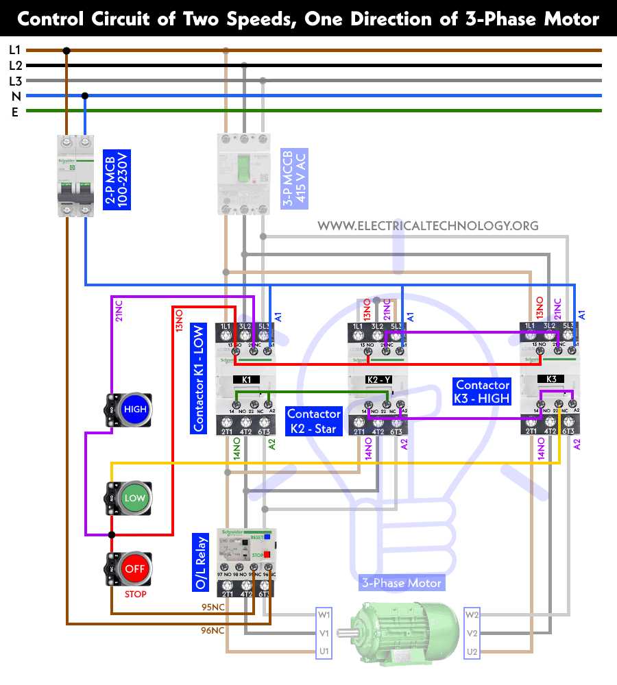 wiring diagram for three phase motor