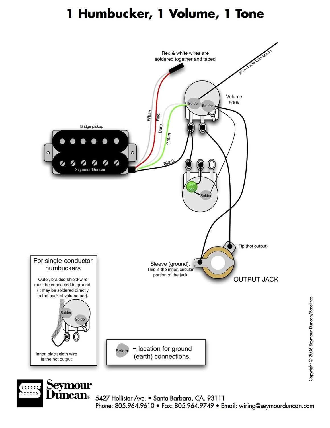 single humbucker pickup wiring diagram